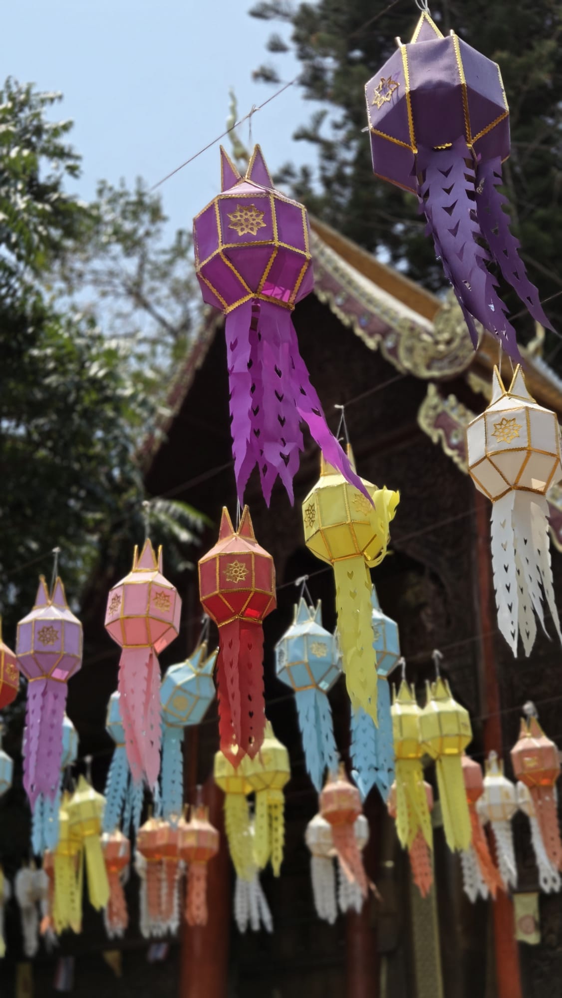 Farolillos templo en Chiang Mai, Tailandia